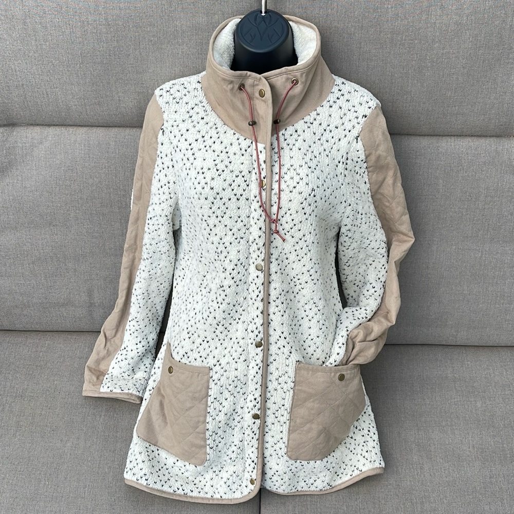 Anthropologie Quilted Jacket in Cream and Tan